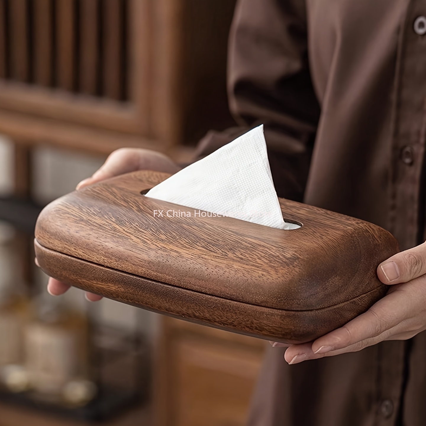 Walnut Wood Tissue Box Cover H - Agar Tissue Culture 评论和价格